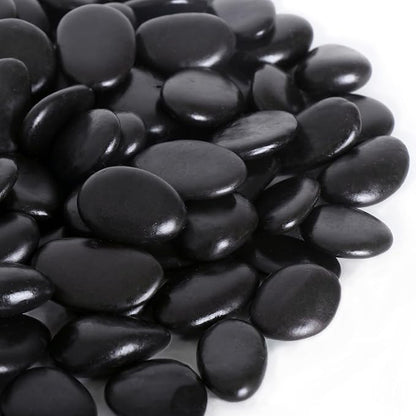 Calofulston 30LB Black Rock, Small River Stones Pebbles for Plants, Vases, Landscaping, Highly Polished Decorative Rocks, 1-1 3/4 Inch