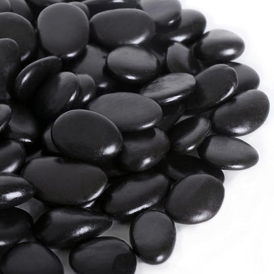 Calofulston 2.2LB Black Rock, Small River Stones Pebbles for Plants, Vases, Landscaping, Highly Polished Decorative Rocks, 1-1 3/4 Inch