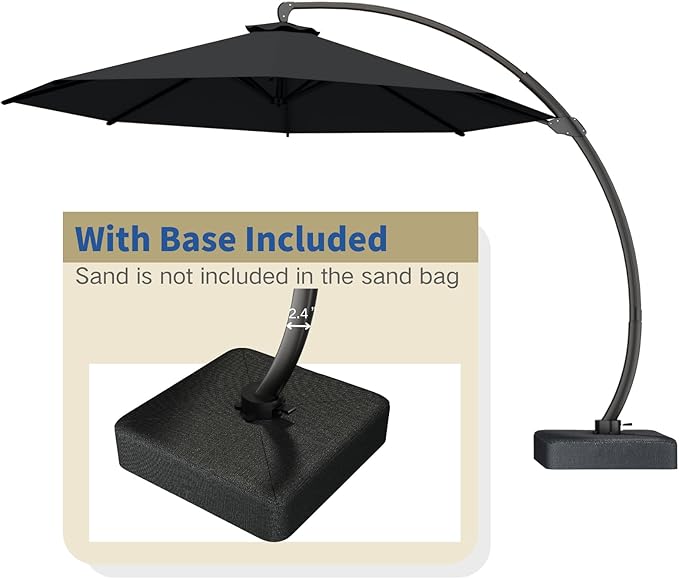 Outdoor Patio Umbrella with Sand Bag Included, 11 FT Deluxe Curvy Cantilever Umbrella Offset Hanging Umbrella with 360° Rotation for Market, Pool, Garden, Backyard, Deck