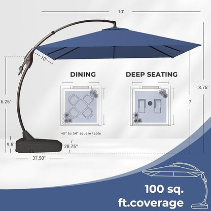 Grand patio 10x10 FT Patio Offset Umbrella, Large Square Aluminum Cantilever Umbrella Base Included for Deck Porch (Navy Blue, 10x10 FT)