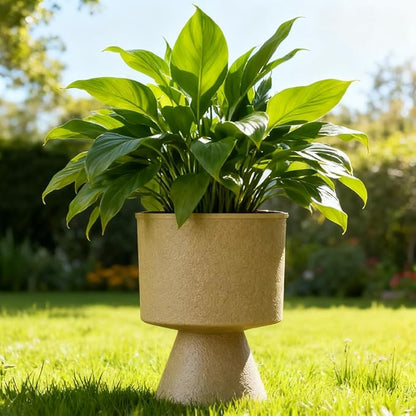 Lookat Modern Hourglass Planter, Indoor Decorative Plastic Plant Container, Textured Metal Look, Contemporary Home Garden Pot (Black, CUP003 Small+Medium)