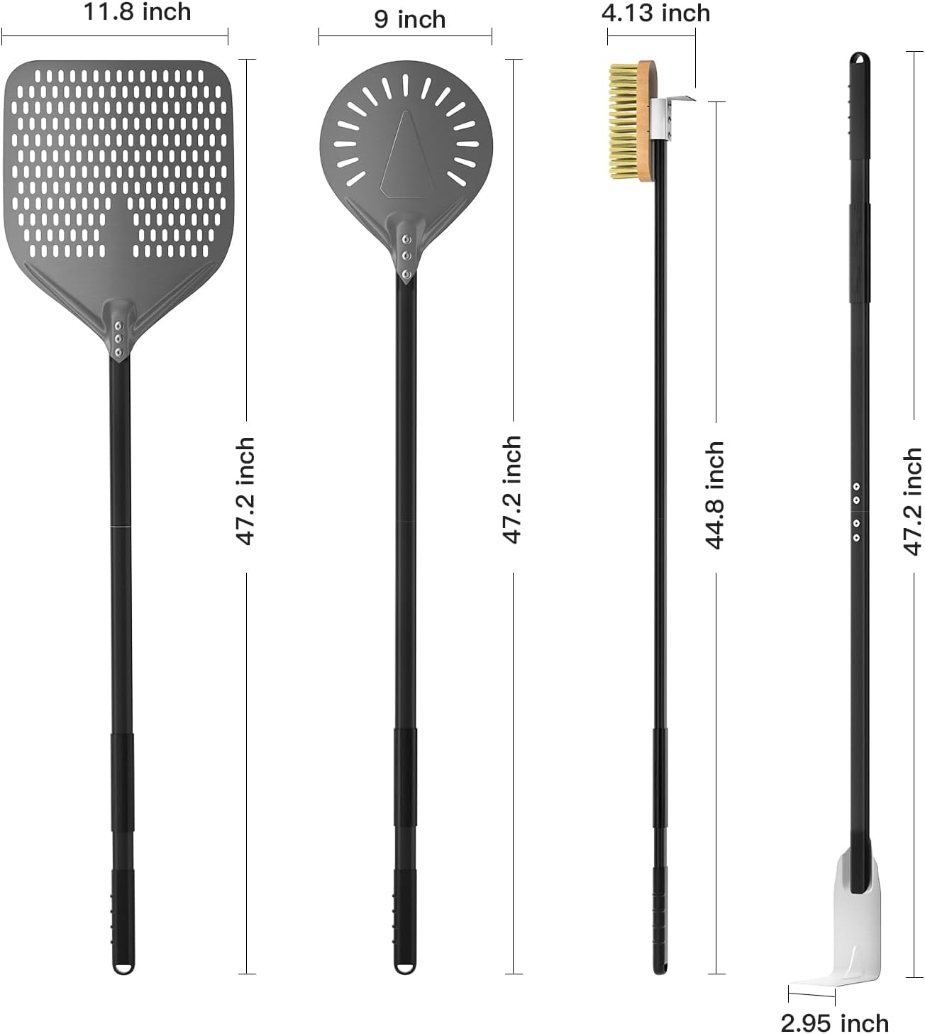 G.a HOMEFAVOR 4-Piece Pizza Oven Accessories, 12-Inch Perforated Pizza Peel, 9-Inch Round Turning Pizza Peel, Pizza Oven Cleaning Brush and Ash Rake for Professional Chef or Pizza Lover