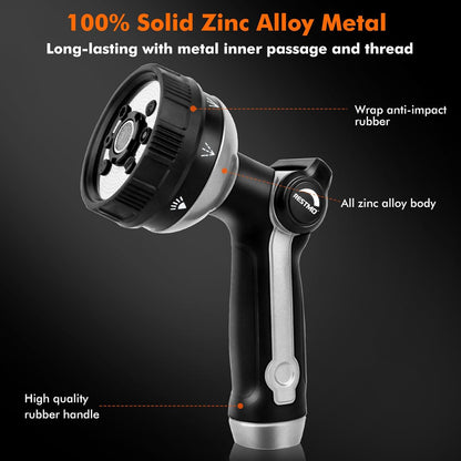 RESTMO Full Shower Hose Nozzle, Metal Spray Nozzle for Garden Hose, 8 Spray Patterns, Water Hose nozzle with Thumb Control, Ideal for Outdoor Lawn & Plant Watering, Car & Pet Washing, Silver