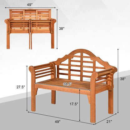 Tangkula Folding Outdoor Eucalyptus Wood Bench, 49” Large Foldable Solid Wood Garden Park Bench, 2-Person Loveseat Chair for Entryway, Deck, Porch, Poolside & Balcony