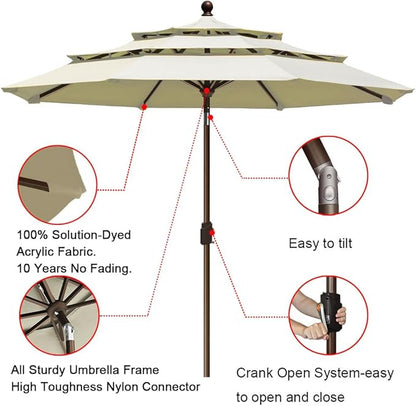 EliteShade USA 10-Year-Non-Fading 9Ft 3 Tiers Market Umbrella Patio Umbrella Outdoor Table Umbrella with Ventilation, Natural