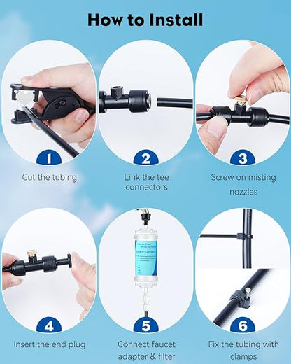 Pawfly Misters for Outside Patio, 50 ft Outdoor Misting Cooling System with 15 Brass Mist Nozzles Water Accessories, Water Misting System for Garden Backyard Greenhouse Trampoline Pool