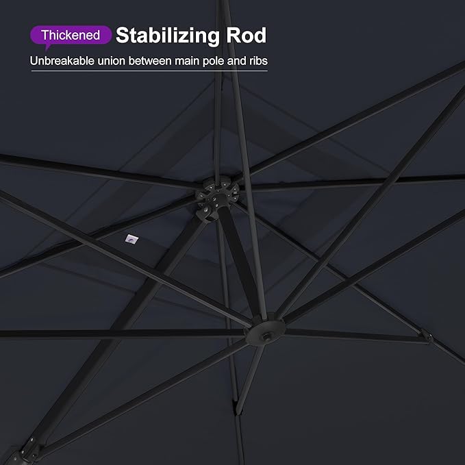 PURPLE LEAF 10 FT Square Patio Umbrella with Base Large Cantilever Outdoor Aluminum Umbrella Offset Umbrella with 360-degree Rotation for Garden Deck Backyard Pool Grey