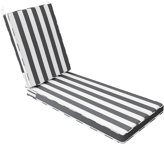 AAAAAcessories Outdoor Chaise Lounge Cushions, Waterproof, Fade-Resistant Patio Furniture Replacement Cushions, 74" x 23" x 3", Gray Cabana Stripe