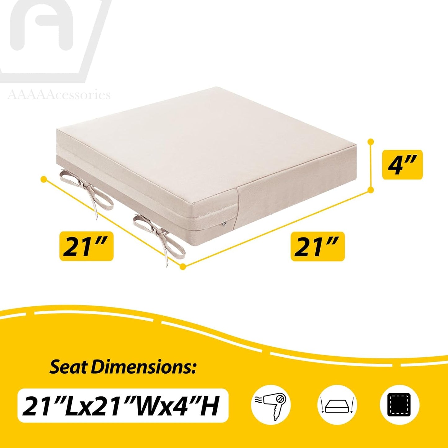 AAAAAcessories Outdoor Seat Cushions for Chairs, Waterproof, Fade-Resistant Patio Furniture Replacement Cushions, 21" x 21" x 4", Set of 2, Khaki Beige