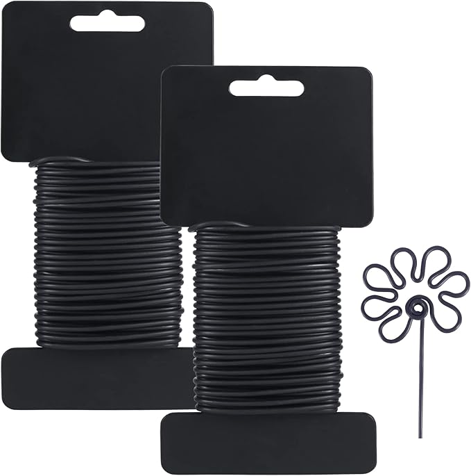 Tenn Well Garden Wire, 66 Feet 2.8mm Bendable Garden Plant Ties for Climbing Plants, Tomatoes, Climbing Roses, Trellises (2PCS X 33 Feet, Black)