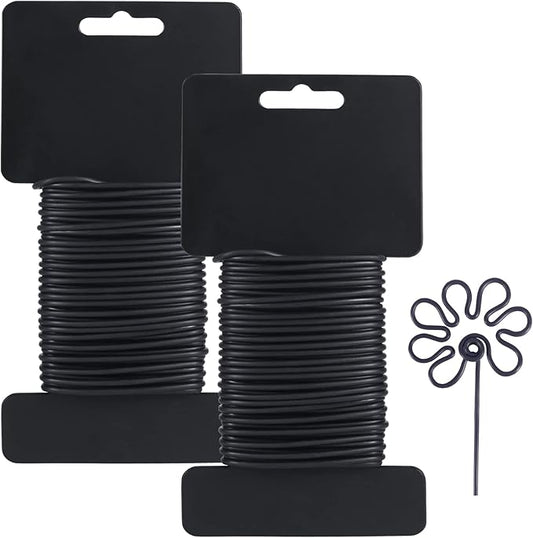 Tenn Well Garden Wire, 66 Feet 2.8mm Bendable Garden Plant Ties for Climbing Plants, Tomatoes, Climbing Roses, Trellises (2PCS X 33 Feet, Black)