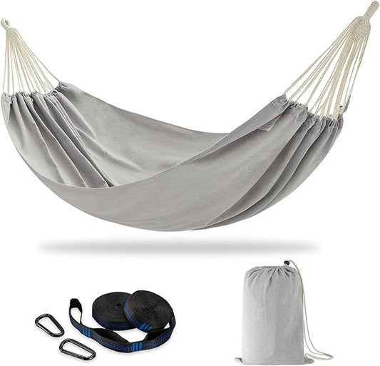 Brazilian Double Hammock with Tree Straps,Extra Large 94x63IN,2 Persons Hammock for Backyard Patio Outdoor and Indoor,450lbs Weight Capacity,Soft Woven Cotton Fabric - Light Grey