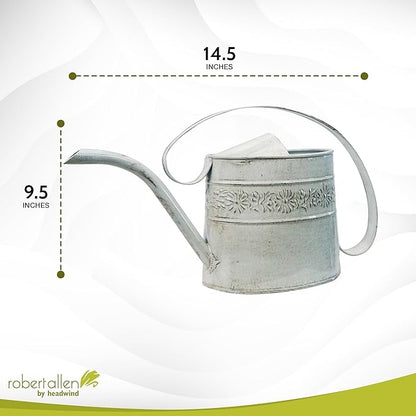 Headwind Willow Antique White 0.5 Gallon Galvanized Decorative Metal Garden Watering Can for Indoor & Outdoor Plant Care – Vintage Gardening Plant Watering Can by Robert Allen