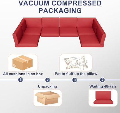 Aoxun Outdoor Replacement Cushions for Patio Furniture, Waterproof Sofa Cushion for 6-Seat Rattan Wicker Sectional Patio Conversation Sets, 14-Piece Cushions Set for L-Shape Couch, Wine