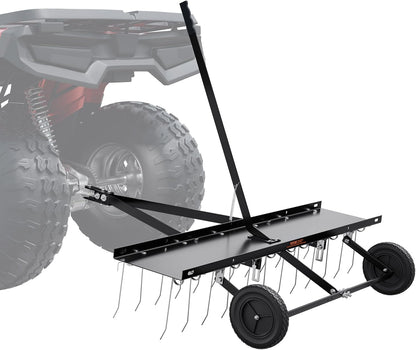 VEVOR Tow Behind Dethatcher, 48-inch Tow Dethatcher with 24 Spring Steel Tines, Lawn Dethatcher Rake for ATV or Mower, Tow Behind Lawn Rake with Lift Handle for Garden Farm Grass