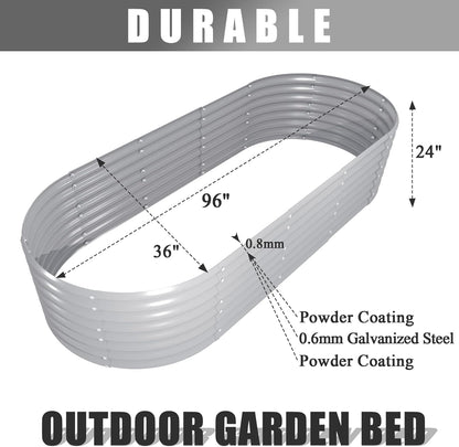 4 Pack 8x3x2FT Galvanized Raised Garden Bed Kit Oval Metal Ground Planter Box Outdoor Bottomless Planter Raised Beds for Vegetables Flowers Herbs Fruits, Gray