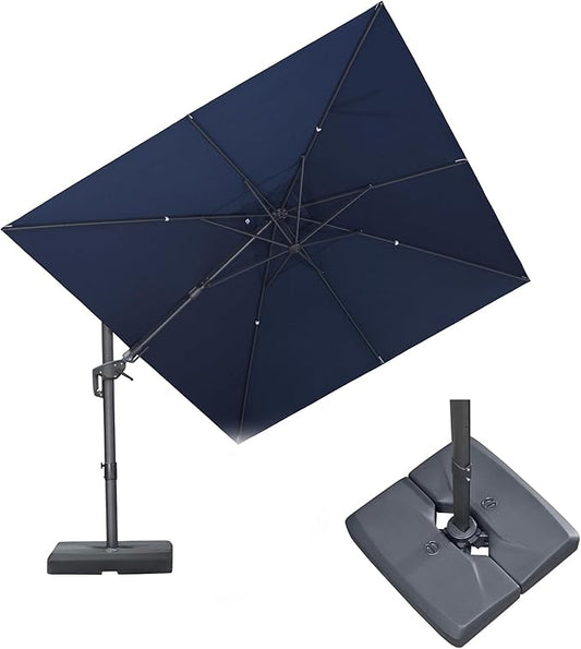 PURPLE LEAF 9' X 12' Swivel Outdoor Patio Aluminum Umbrella with Base Left-right Tilting Cantilever Offset Umbrella with UV Resistant Heavy Duty Fabric for Deck Pool Patio Backyard, Ocean Slate