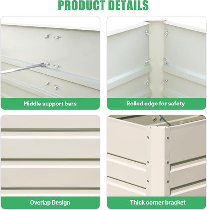 SnugNiture 4x2x2FT Raised Garden Bed Galvanized Planter Garden Boxes Outdoor, Deep Root Planter Raised Bed for Vegetables Flowers Herbs,Beige White