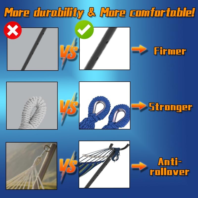 Double Hammock with Stand, 2 Person Hammock with Carrying Bag,Heavy Duty Portable,500 lb Capacity, Perfect for Both Indoors and Outdoors，Ocean Breeze