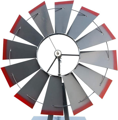 8FT Windmill for Yard Garden Decoration with Weather Vanes，Heavy Duty Outdoor Wind Mills, Large Metal Outdoor Windmill,Weather Resistant,Gray