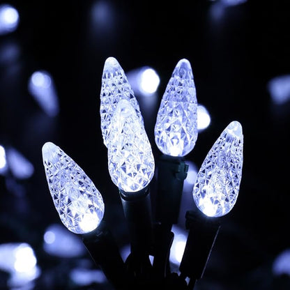 Brizled Upgrade Faceted C5 LED String Lights, 33ft 100 LED Christmas String Lights, 120V UL Certified Clear Xmas Light Set for Indoor & Outdoor Decoration, Patio, Garden, Party and Holiday, Cool White