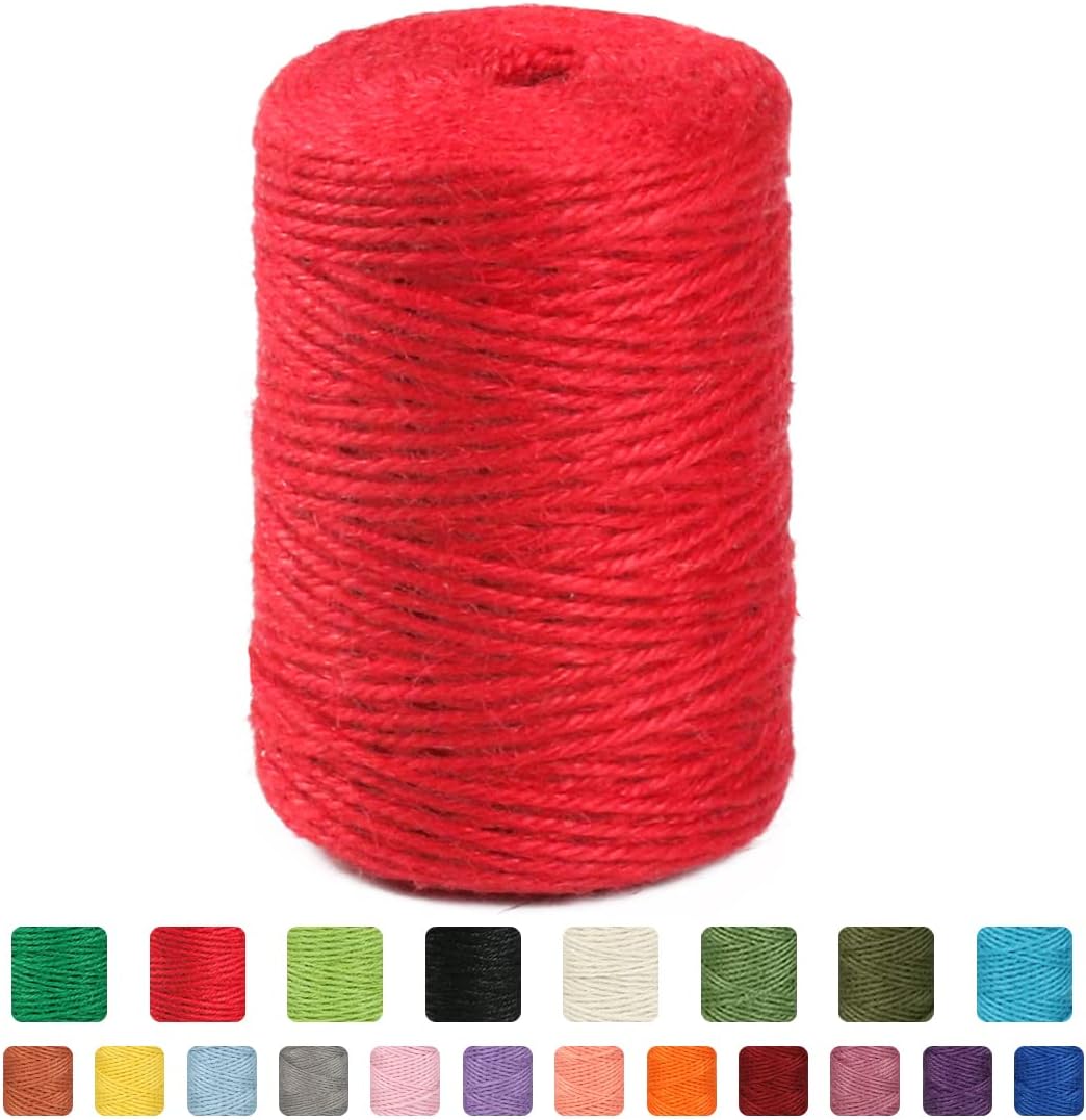 2mm 600ft Colored Natural Jute Twine String for Gift Wrapping Craft Baker Plant Christmas Ribbon Twine Handmade Arts Decoration Thin Packing String Home Decor
