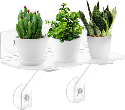 12-Inch Window Boxes Sill Planter Suction Cup Holder, 5-Inch Extra Wide Window Sill Extender, with Load Bearing Bracket for Herbs, Succulents, Clear Acrylic Indoor Plant Stand