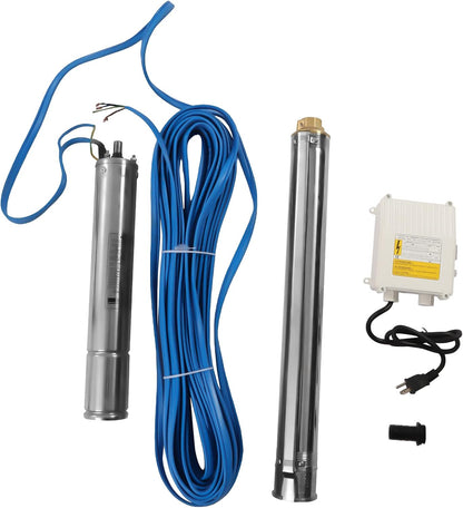 Deep Well Submersible Pump 110V 370W Electric Solar Powered Water Pump, 16 GPM Flow, 216ft Lift, Farm Ranch Irrigation Submersible Bore Hole Deep Well Pump 3420 RPM