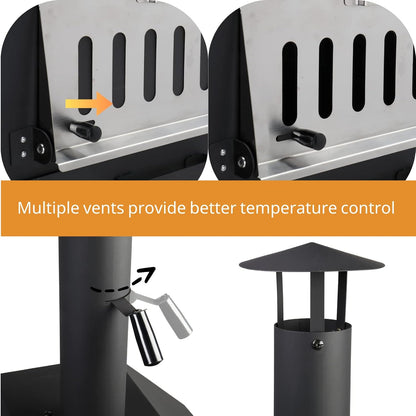 Outvita Outdoor Pizza Oven, Wood Fired Pizza Oven with Adjustable Chimney, Wheels, Pizza Stone, Pizza Peel, Grill Rack for Patio Cooking Picnic Party