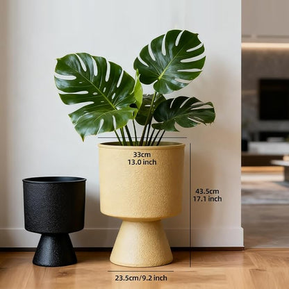Lookat Modern Hourglass Planter, Indoor Decorative Plastic Plant Container, Textured Metal Look, Contemporary Home Garden Pot (Beige, CUP003 Small+Medium)