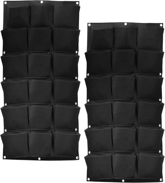 SOUJAP 2 Pack 18 Pockets Vertical Wall Garden Planter Plant Grow Bag, Hanging Felt Grow Bags Vertical Wall Garden for Indoor, Outdoor, Flower, Garden, Vegetable and Home Decoration (Black)