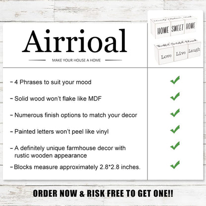 Rustic Home Decor - 4-Sided Wooden Blocks, Home Sweet Home&Thankful Grateful Blessed&Family Believe Faith&Love Live Laugh Sign, Modern Farmhouse Decorations for Shelf Tiered Tray Entryway Coffee Table