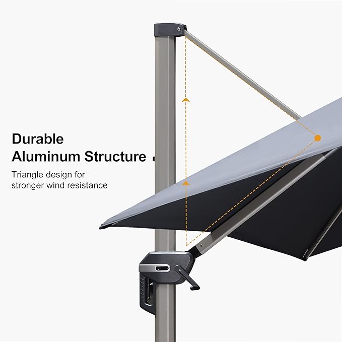 PURPLE LEAF 9' X 11.5' Patio Umbrella, Rectangle Outdoor Cantilever Umbrella, Aluminum Offset Umbrella with Champagne Frame and 360° Rotation for Pool Deck Garden, Grey