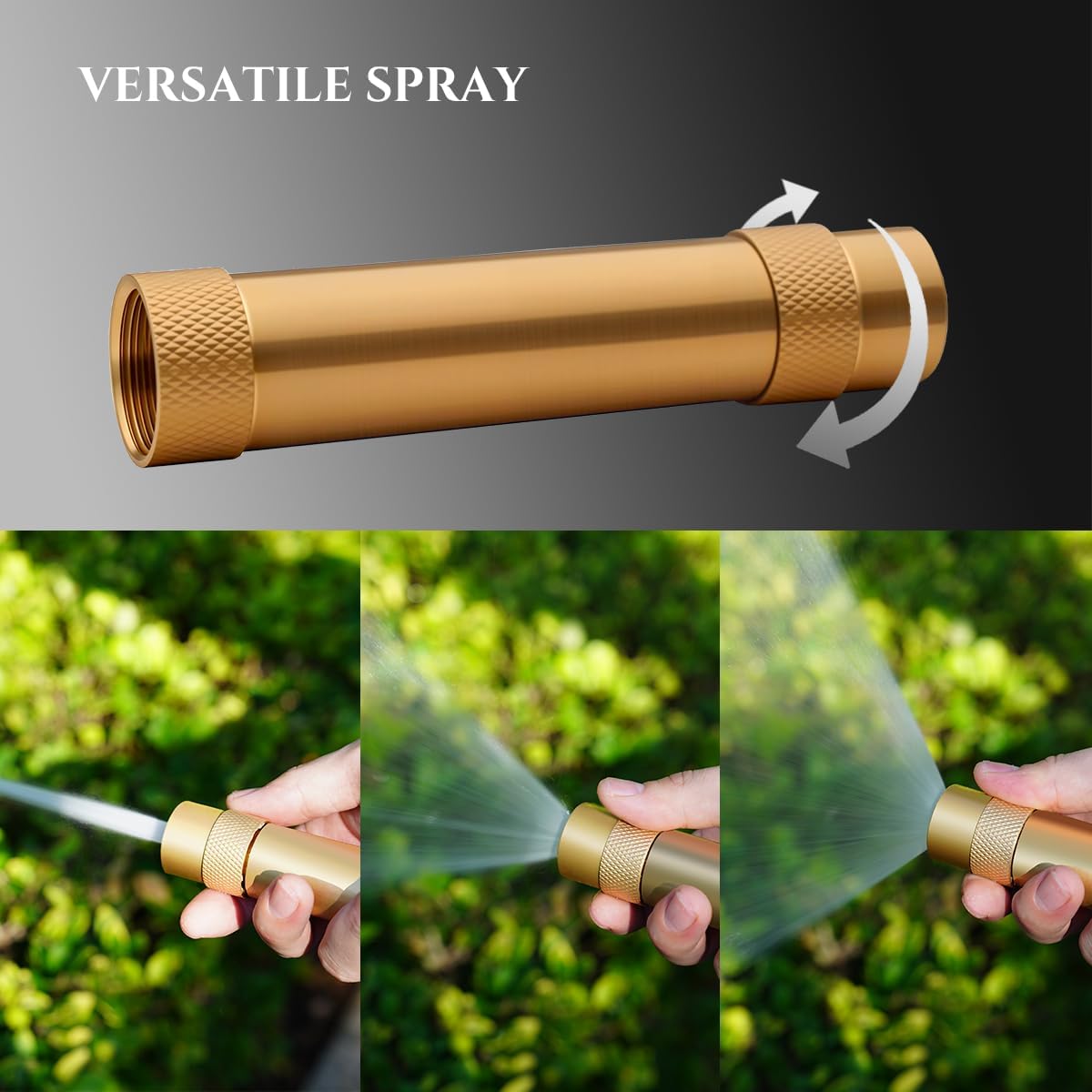 Wiseflow Brass Twist Hose Nozzle, High Pressure Adjustable Spray, 2 Rubber Washers, Heavy Duty Brass Garden Hose Nozzle for Watering Plants and Lawn, Car Washing, Patio and Pet