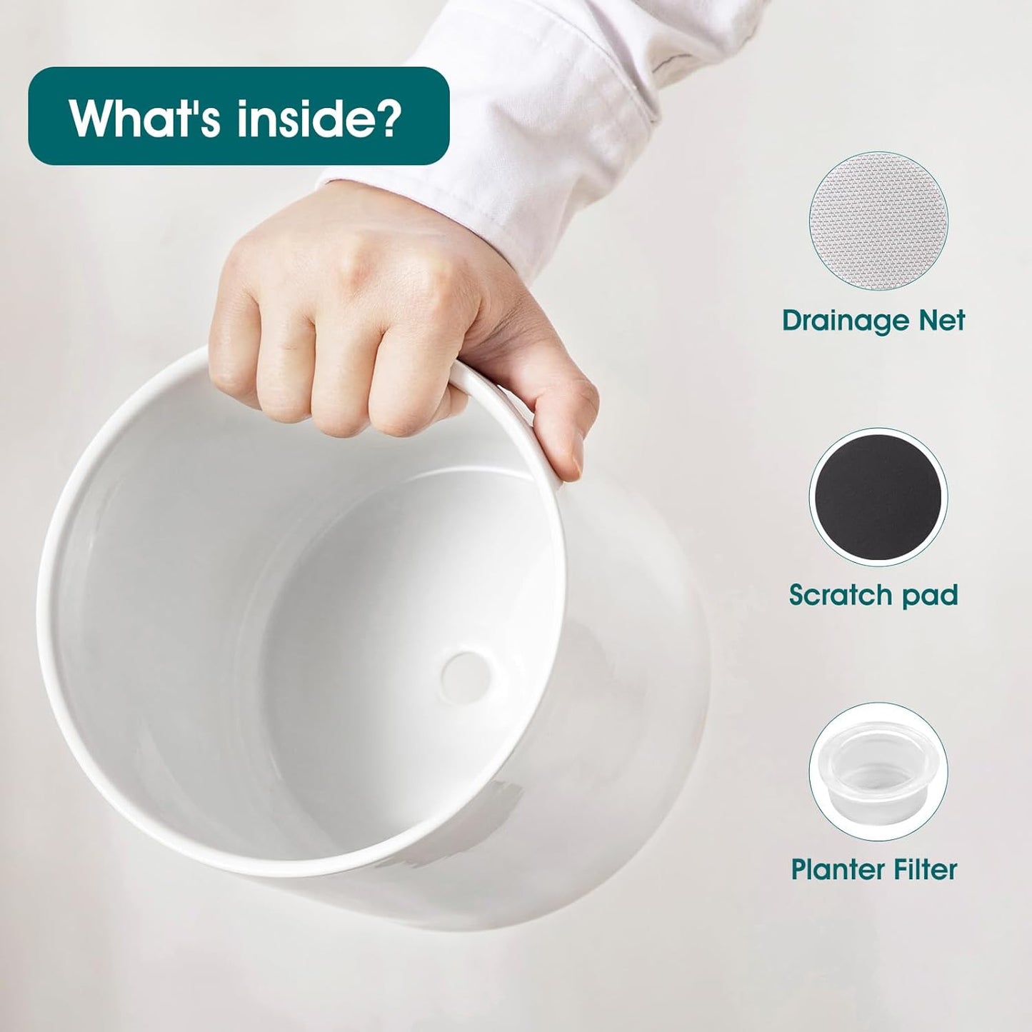 vancasso 8 Inch Ceramic Pot for Plants, Round Outdoor Indoor Planter Pots with Drainage Holes, White