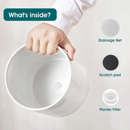 vancasso 8 Inch Ceramic Pot for Plants, Round Outdoor Indoor Planter Pots with Drainage Holes, White