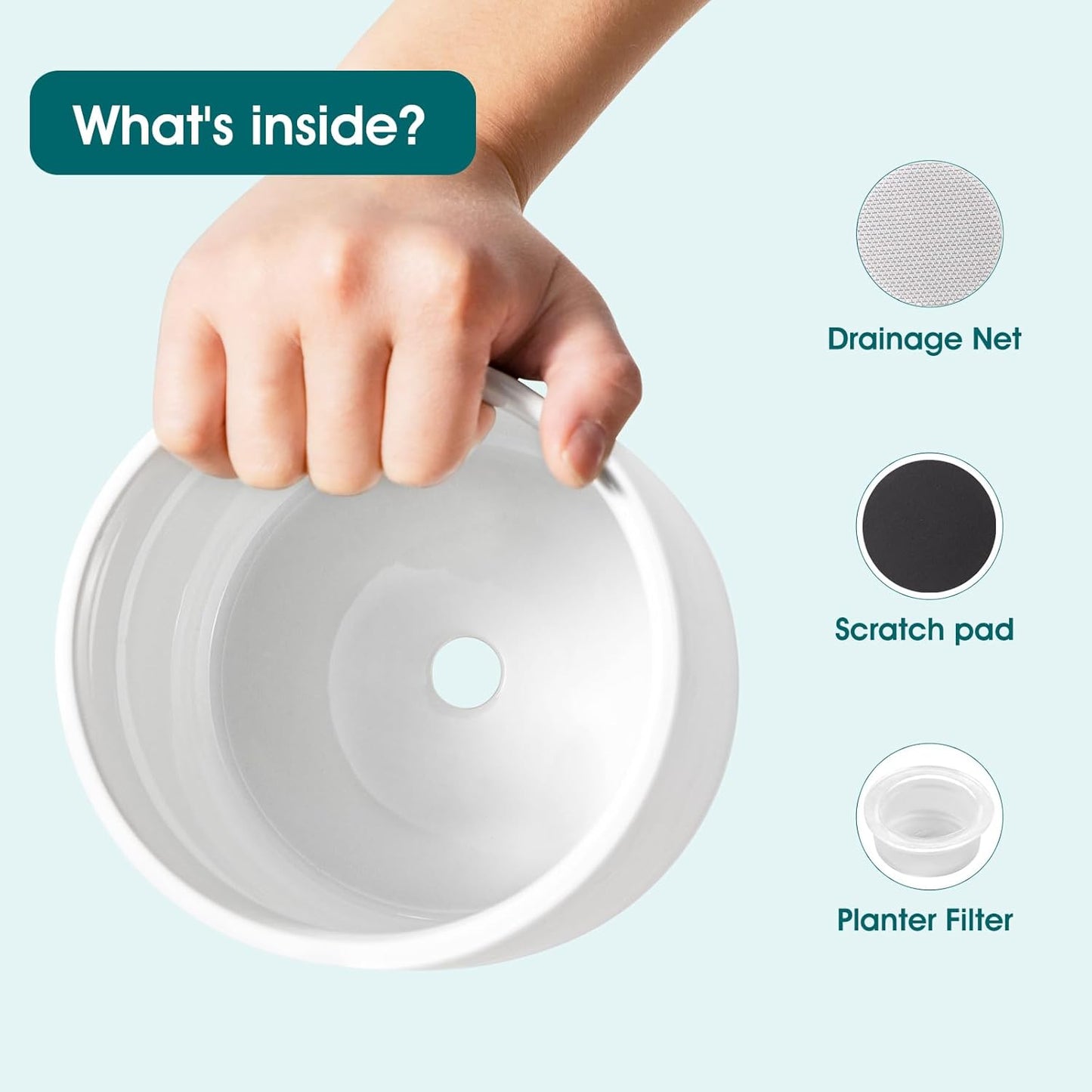 vancasso Ceramic Plant Pots, 6 Inch Planter Pot with Drainage Hole, Flower Pots for Indoor Outdoor Plants, White