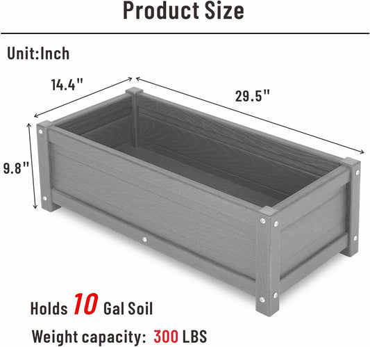 HDPE Raised Planter Box Outdoor,Rot-Resistant and Non-Cracking,Raised Beds for Gardening 29.5 * 14.4 * 9.8 in for Yard,Lawn,Outdoor Planter Boxes Rectangle with Drainage Holes Gray
