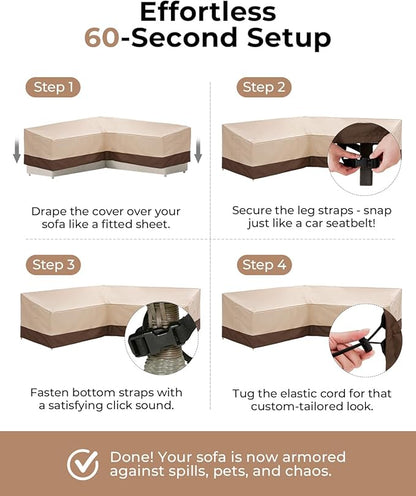 loriano V-Shaped Patio Furniture Covers, 600D Heavy Duty Waterproof, Fits 5-Seater Outdoor Sectional Sofa 85" W*32" D*30" H, All-Weather UV Wind Rain Protection