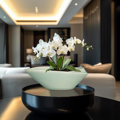 Bonsai Pot - 12 Inch Ceramic Planter Pot with Drainage Hole Large Modern Planter Decorative Glazed Succulent Plant Pot for Indoor Outdoor Plants Green