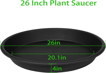 2 Pack of 25 26 inch Extra Large Plant Saucer, Extra Deep 4.2" Tray for Flower Pot, Heavy Sturdy Plant Drainage Tray for Indoors, Bird Bath Bowls, Plant Plate Water Catcher for Pots (26", Black)
