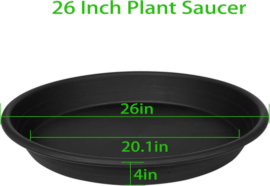 2 Pack of 25 26 inch Extra Large Plant Saucer, Extra Deep 4.2" Tray for Flower Pot, Heavy Sturdy Plant Drainage Tray for Indoors, Bird Bath Bowls, Plant Plate Water Catcher for Pots (26", Black)