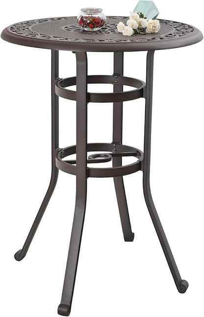 Sophia & William Cast Aluminium Patio Bar Height Table Round with 1.97" Umbrella Hole, Premium Bronze Outdoor Tall Pub Height Bistro Table for Porch Balcony Backyard, 32" Dia x 41" H