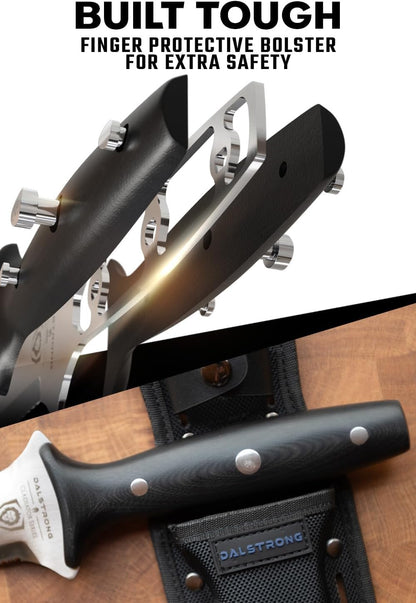 DALSTRONG Hori Hori Garden Knife - 6.5 inch - Straight Edge + Serrated Edge - Gladiator Series Elite - Forged German Steel - Sheath Guard Included - Weeding, Cutting, Digging, Planting - NSF Certified