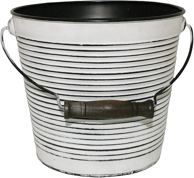 Headwind Vintage Collection Rustic White Ribbed Planters –Charcoal Flower Pots 10 Inch Indoor Plant Pots Bucket for Peace Lily, Pothos, & Lavender, Petunias, Basil Plant for Outdoor by Robert Allen