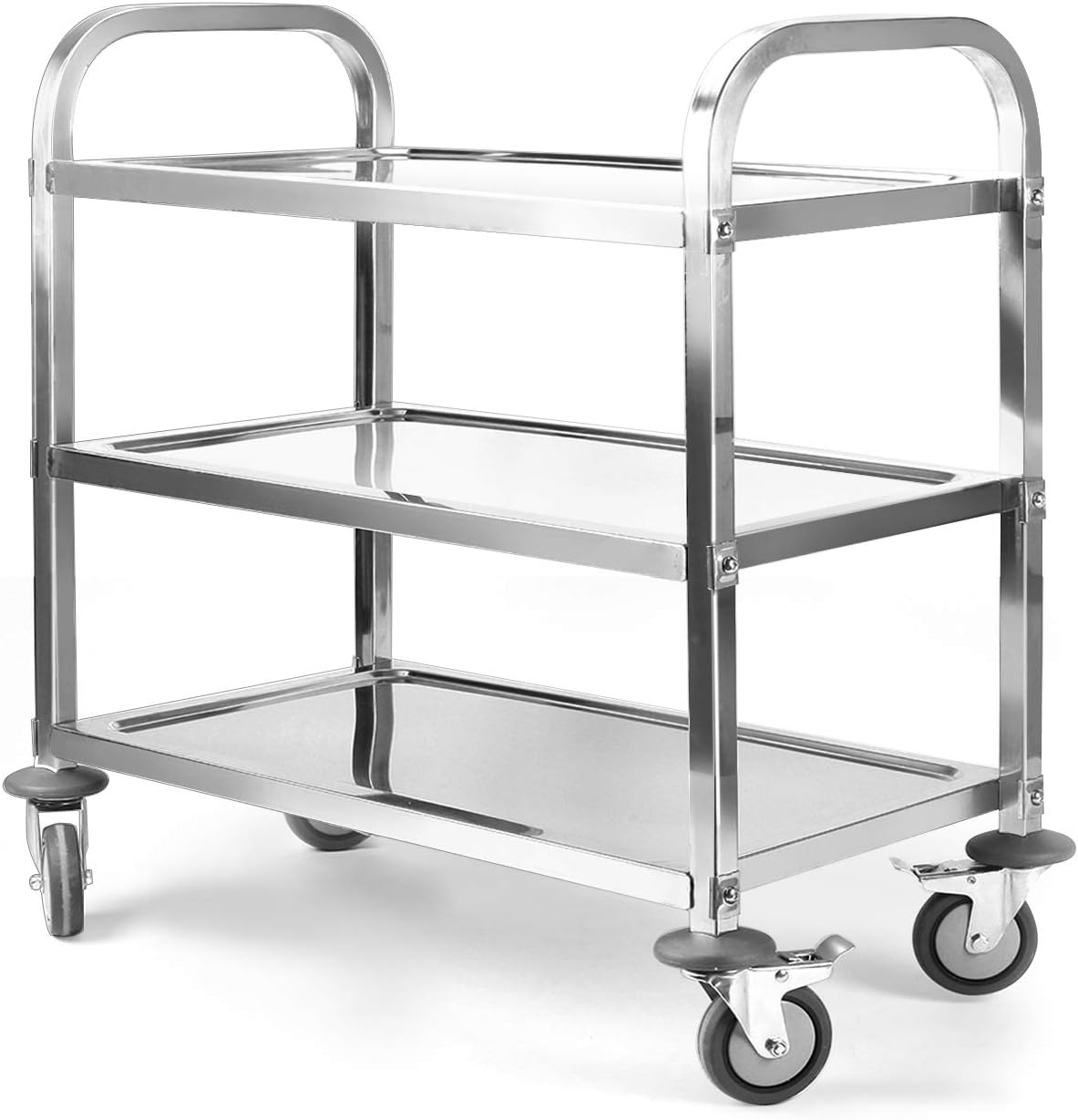 tonchean Extra Large 3 Tier Stainless Steel Cart 37.4 x 19.7 x 37.4 Inch Kitchen Trolley Cart Serving Cart Kitchen Utility Rolling Cart Service Catering Storage Cart with Locking Wheels