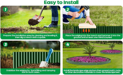 Corrugated Metal Garden Edging,Sturdy Tall Landscape Edging Borders with 6pcs Anchor Stakes, Perfect DIY for Flower Beds, Lawn and Pathway,Tree Surrounds,Paver Edges (Green 6"×20FT)