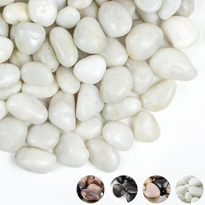 2lbs White Pebbles for Indoor Plants, 1-2Inch Natural River Rocks for Aquarium, High Polished Decorative Stones for Vase Filler Fish Tank Landscaping Garden