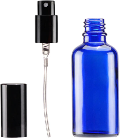 YIZHAO Blue Glass Spray Bottles 2oz, with Small Fine Mist Spray, Metal Cap, Refillable for Essential Oil,Travel,Cleaning,Perfume,Aromatherapy,Makeup – 6 Pcs