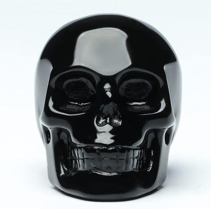 2''Natural Black Obsidian Crystal Skull Head Hand Carved Reiki Healing Stone Statue Healing Home Office Art Room Decoration
